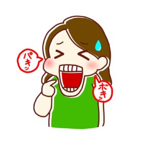 顎関節症のイメージ。開口時、パキボキ顎が鳴る顎関節症の女性。