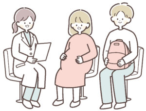 夫婦そろって妊婦健診を受けている様子